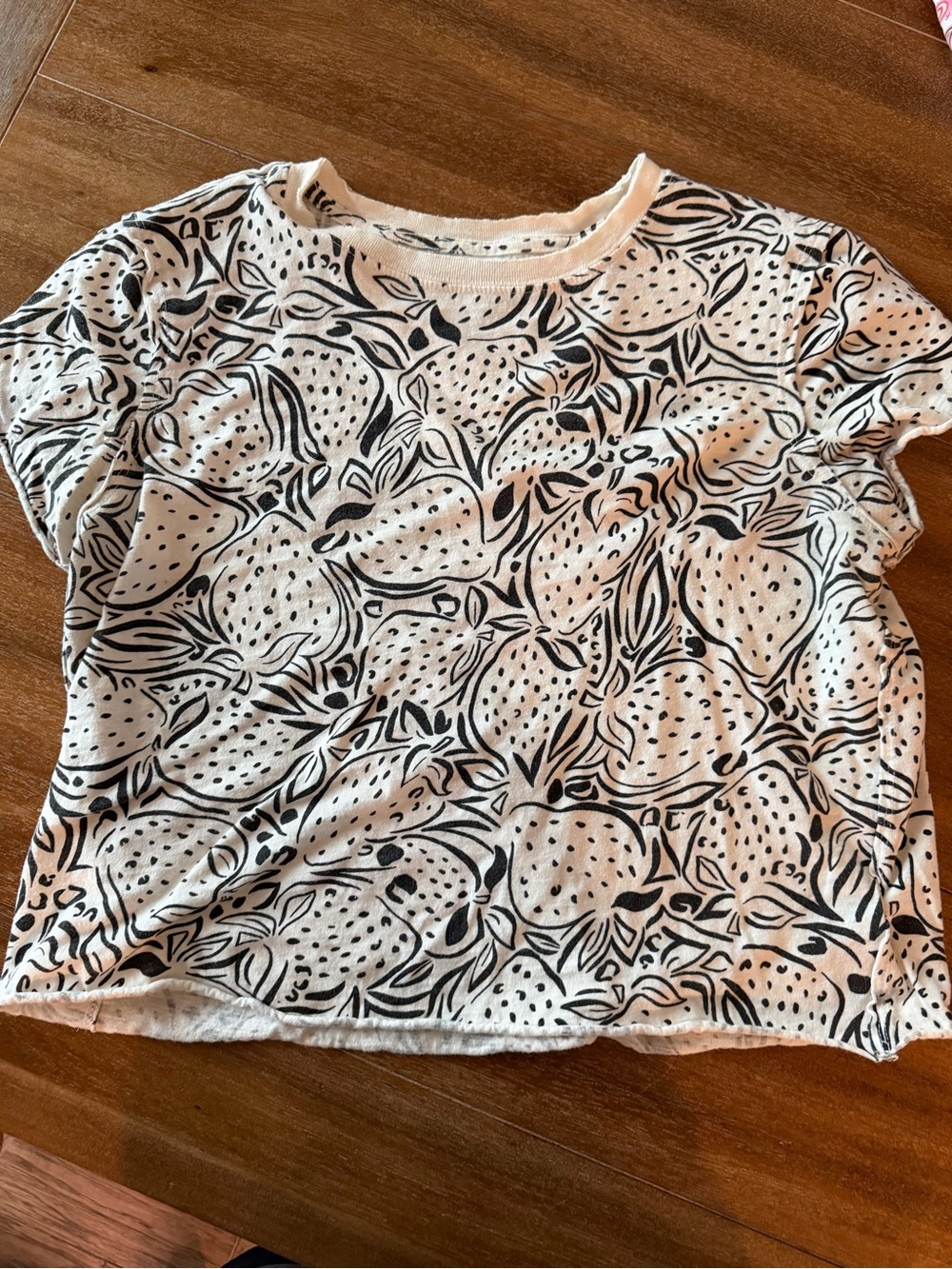 Anthropologie Black & White Strawberry Print Tee